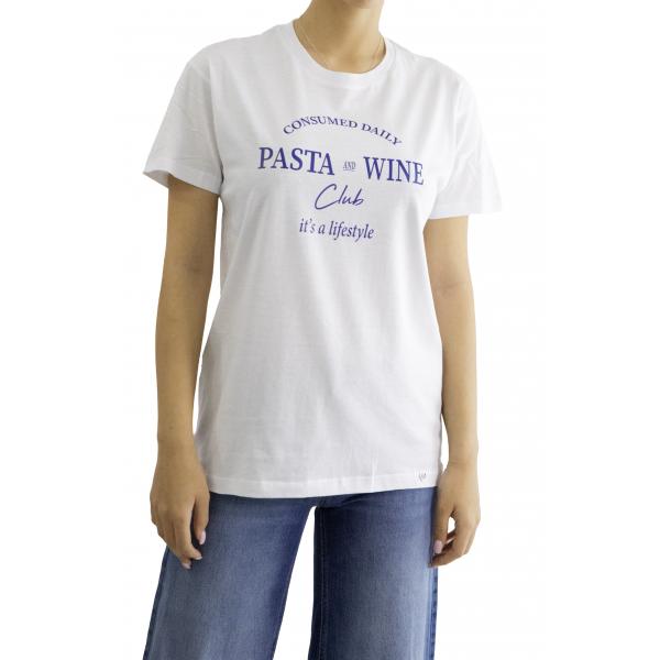 T shirt stampa girocollo maniche corte Pasta & Wine Please